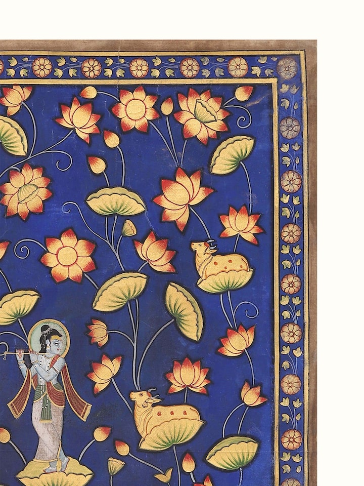 Detail view of the Kamal Talai Krishna Pichwai Painting