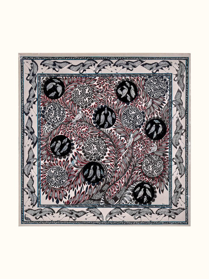 Front view of the Tree Of Life Sarus Miniature Painting
