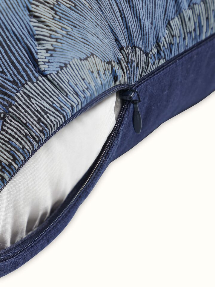 Parvat Indigo Ombre Silk Sanganeri Hand Block Printed Lumbar Cushion Cover