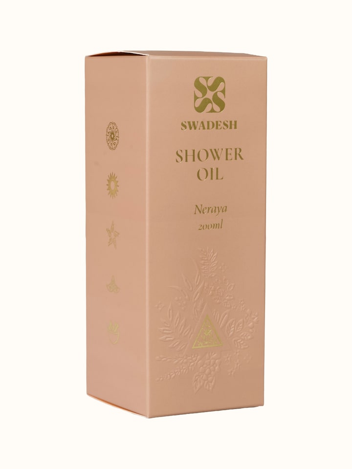 Close-up view of Shower Oil Neraya highlighting the packaging label detail