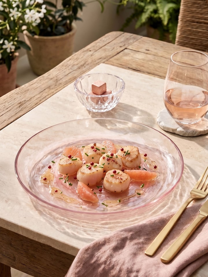 Alternate left-side view of the Firozabadi Glass Dinner Plate Pink