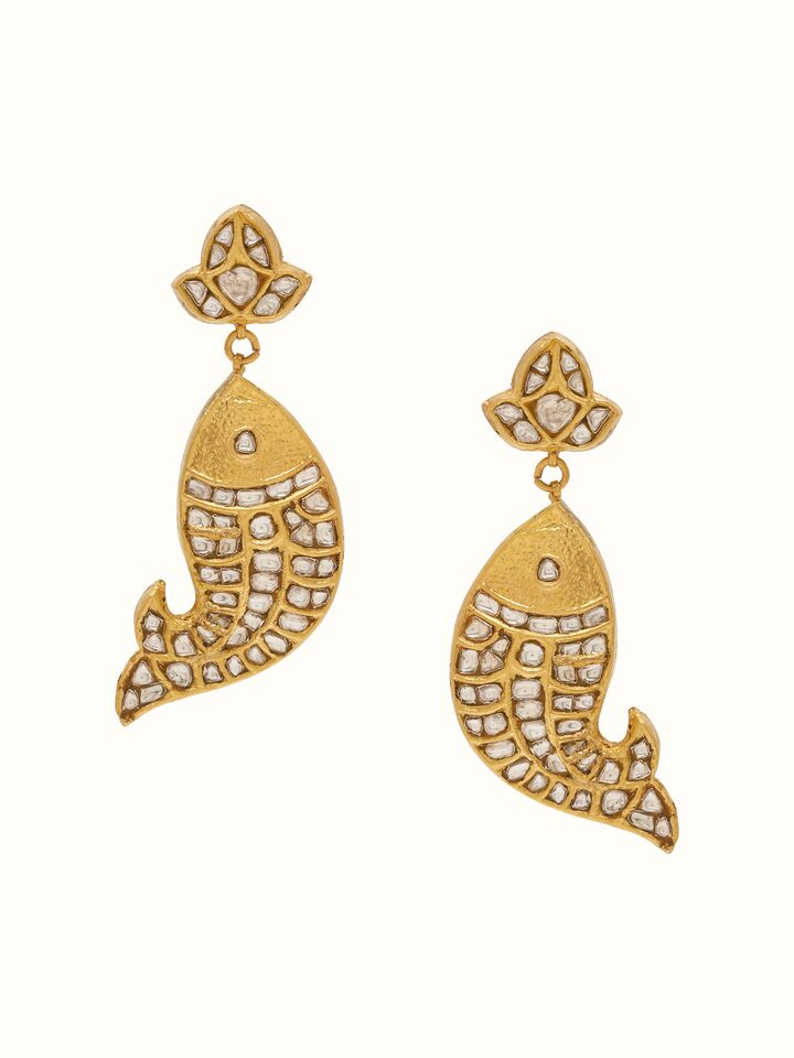 Front view of Thappa 22 Karat Gold Drop Earrings showcasing intricate gold craftsmanship and elegant design.