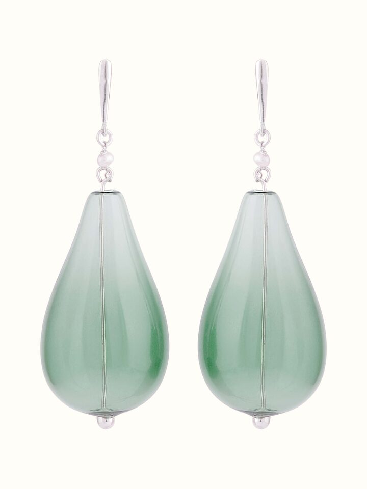 Silver Flame Glass Drop Earrings