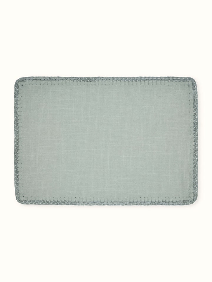 Front view of Nityam Light Green Cotton Slub Crochet Table Mat (6 Pcs) showing the full piece and pattern