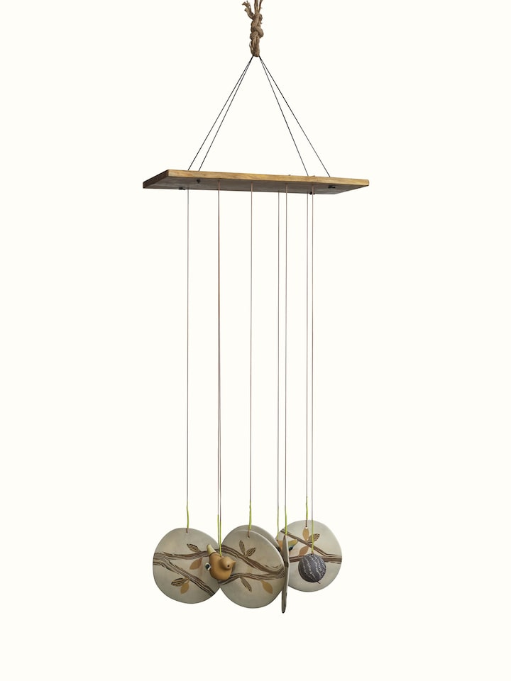 Close-up of Tranquil Ceramicware Clay Wind Chime showing its delicate ceramic details and soothing design