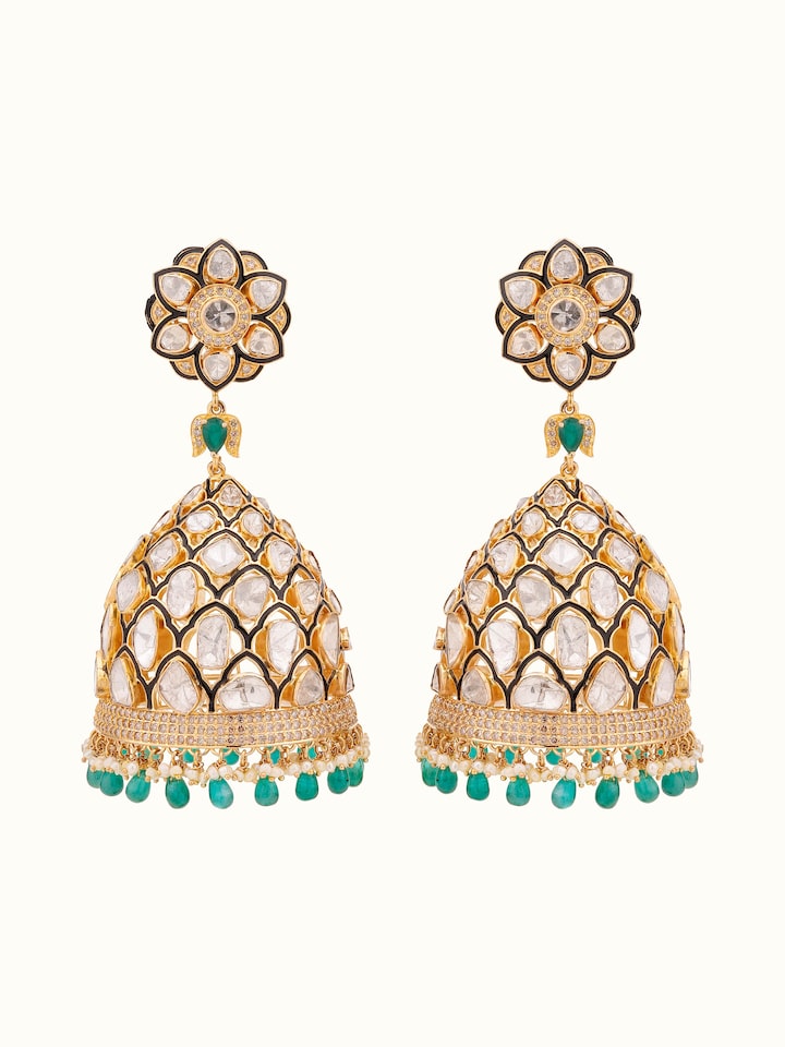 Dank Polki 14 Karat Gold Jhumkas