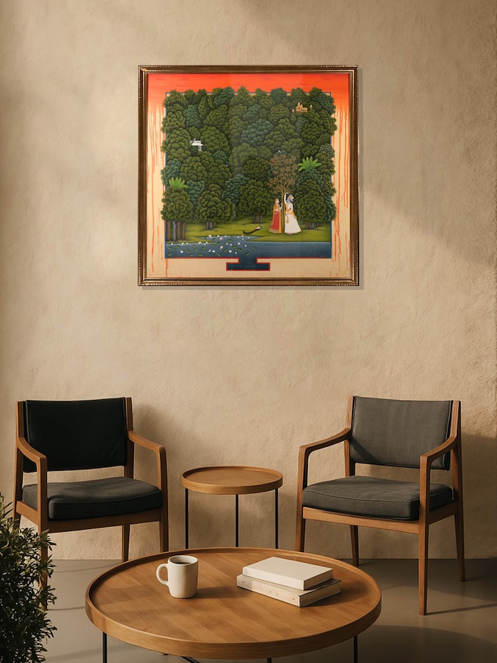 Left-side view of the Krishna Garden Miniature Painting