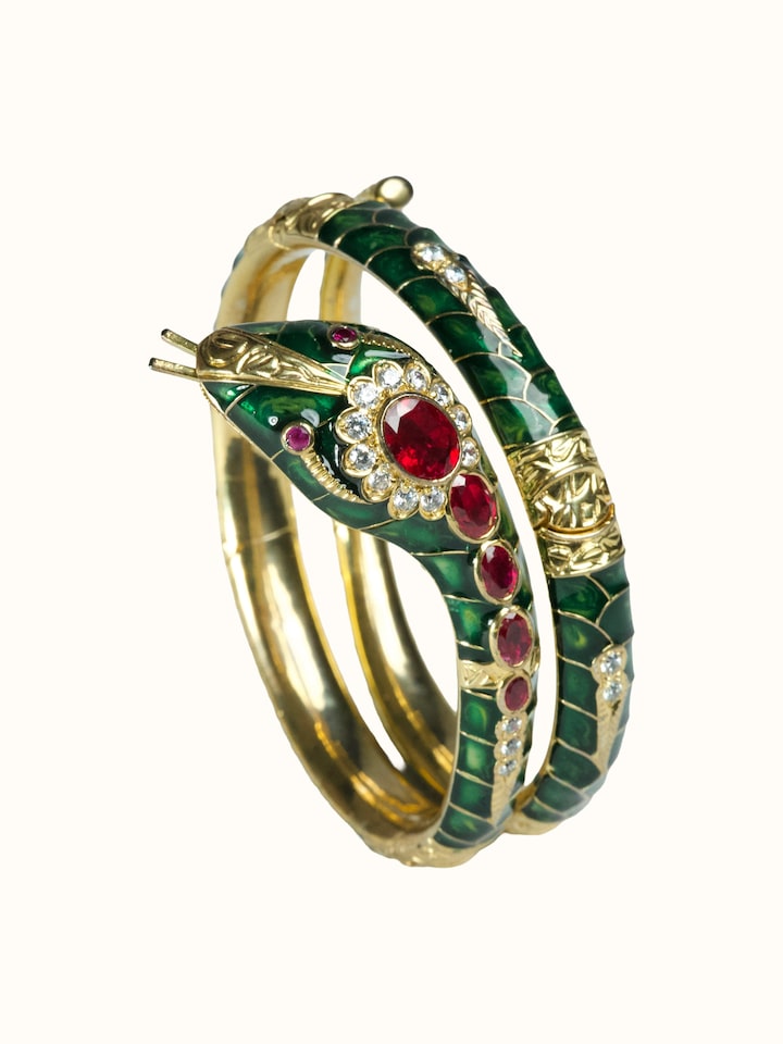 Front view of Silver Smithing Meenakari Bangle showing the complete piece and design