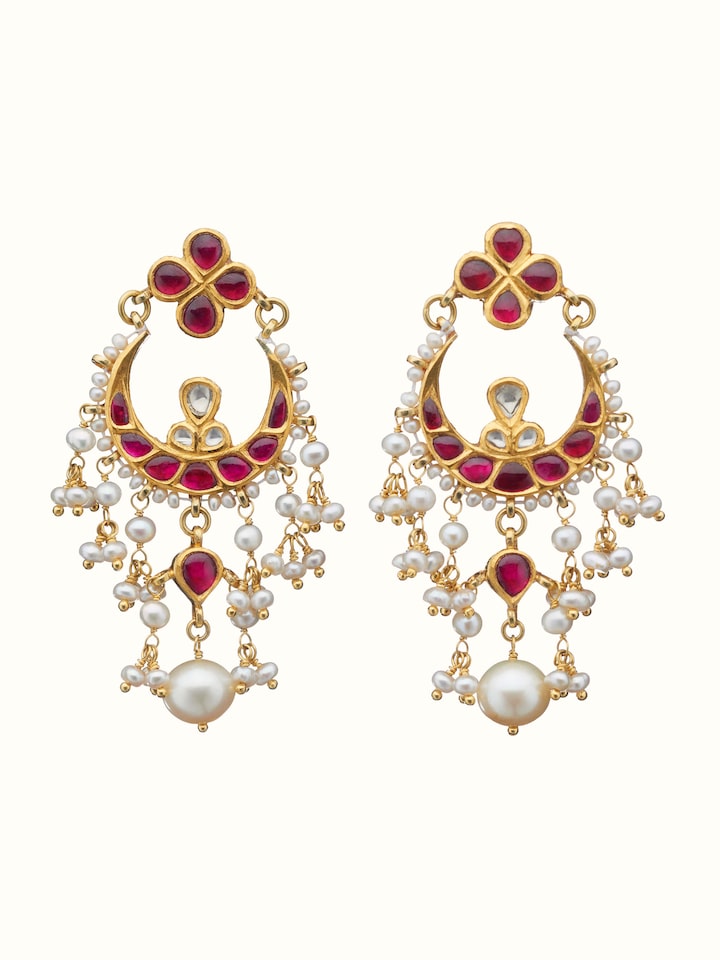 front view of jadau 18 karat gold drops with traditional craftsmanship