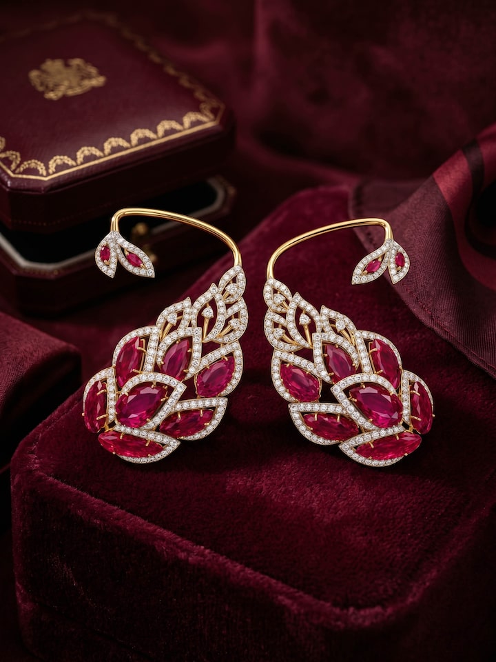 Styled view of Open Setting 14 Karat Gold Ear-Hooks worn on the ear, showing how it looks styled, in an alternate close-up