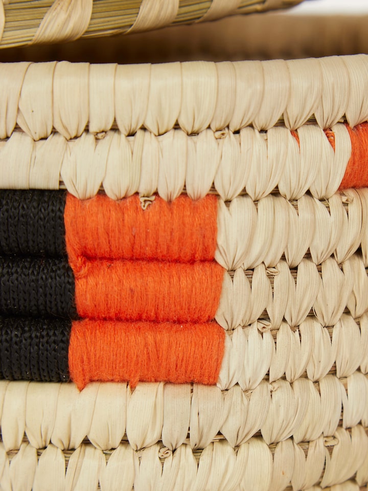 Close-up view of Natural kanshi fibre storage basket showcasing texture and details