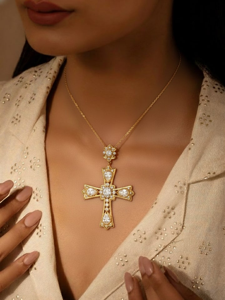 Styled view of Silver Smithing Pendant worn around the neck, showing how it looks styled
