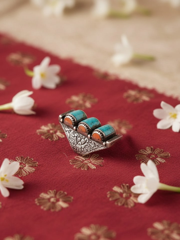 Styled view of Silver Smithing Ring worn on the finger, showing how it looks styled
