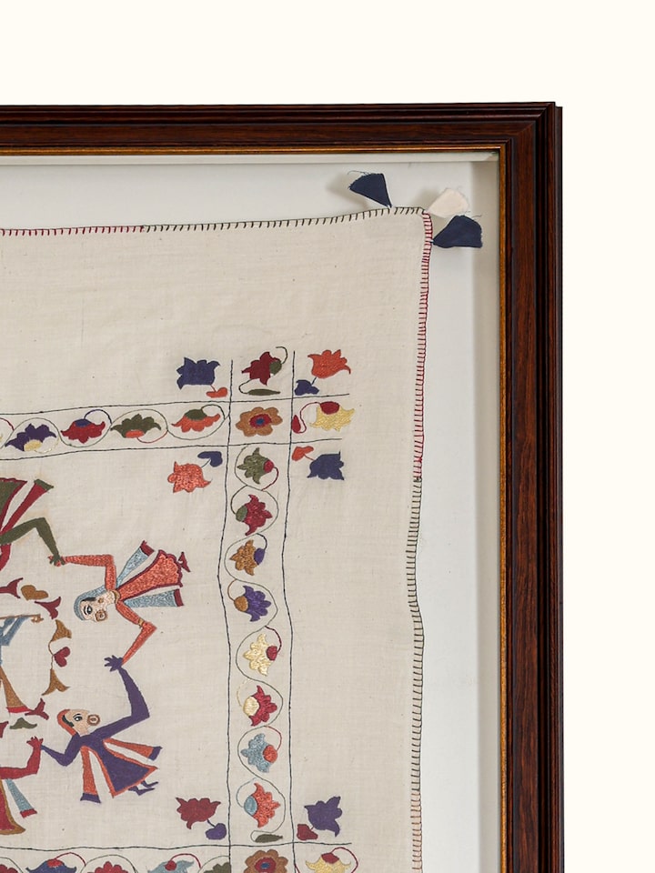 Detail view of the Krishna Chamba Rumal Wall Hanging