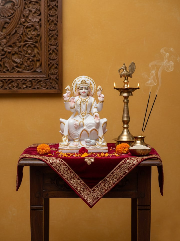 Left-side view of the Marble Carved Lakshmi Idol