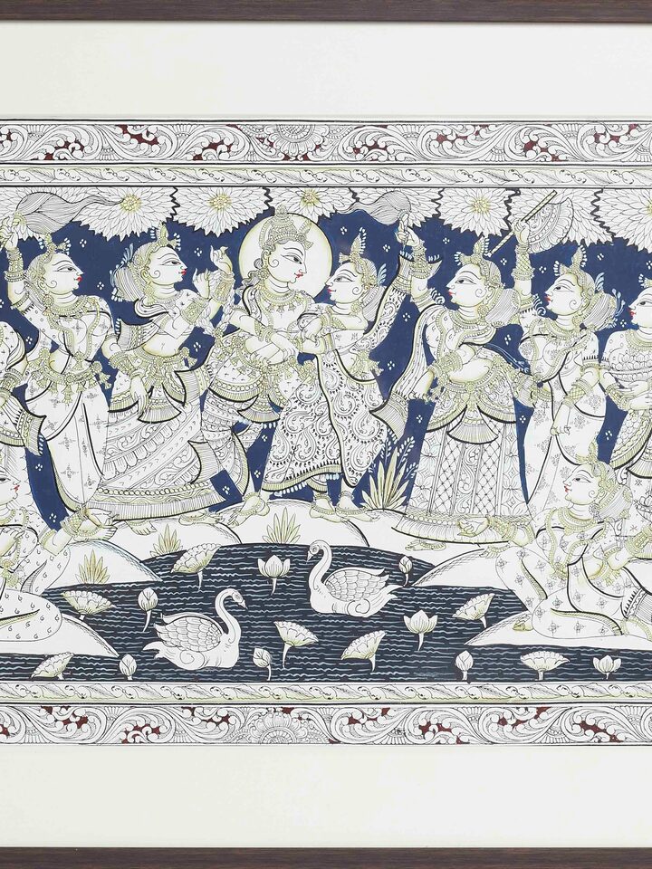 Detail view of the Radha Krishna Dancing Patachitra Painting