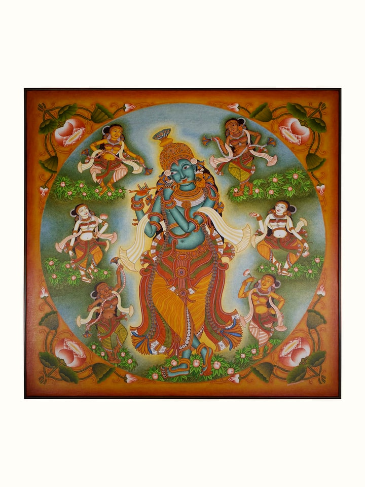 Front view of Raasaleela Kerala Mural Painting showing the complete artwork and composition