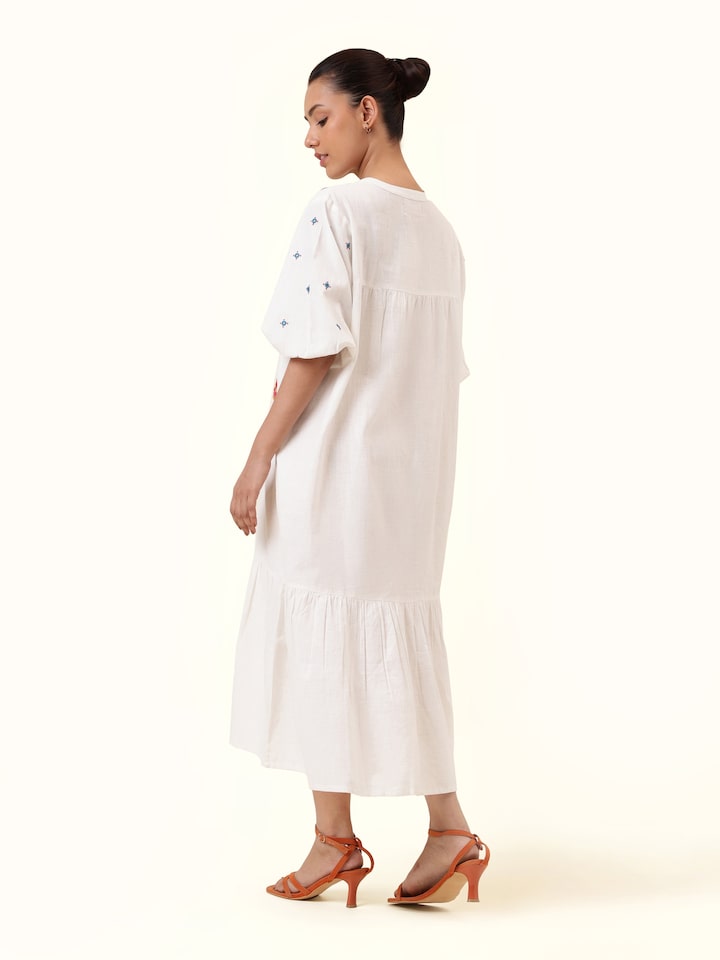 Off-white Long Cotton Desert Embroidered Dress
