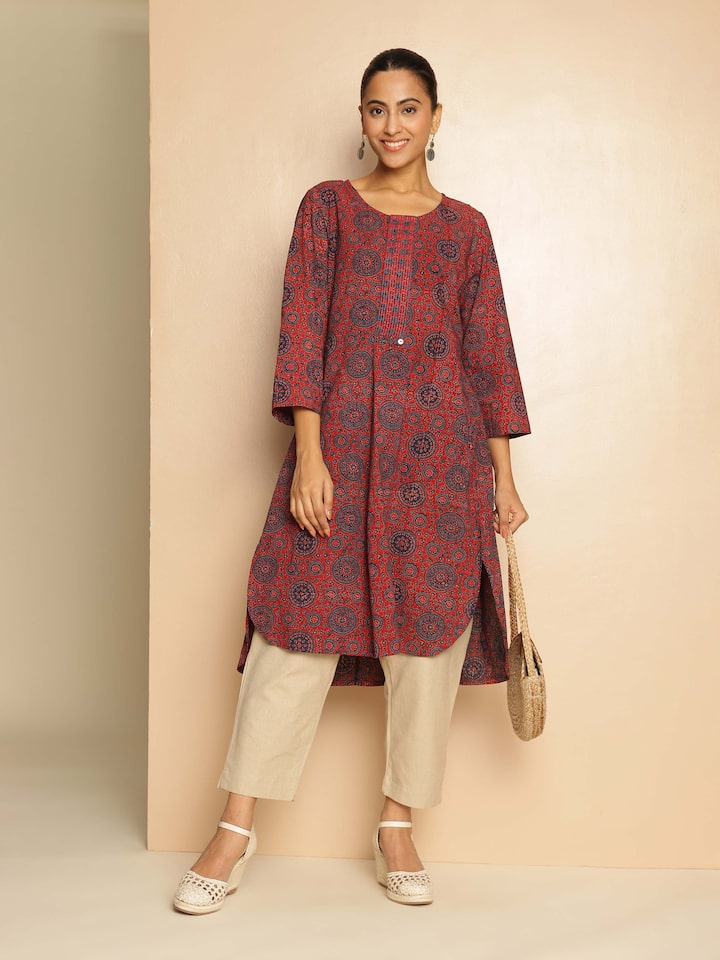 Indigo Cotton Ajrakh Block Printed Kurta