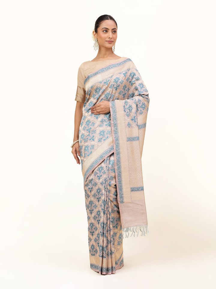 Blue Mulberry Katan Silk Banarasi Saree