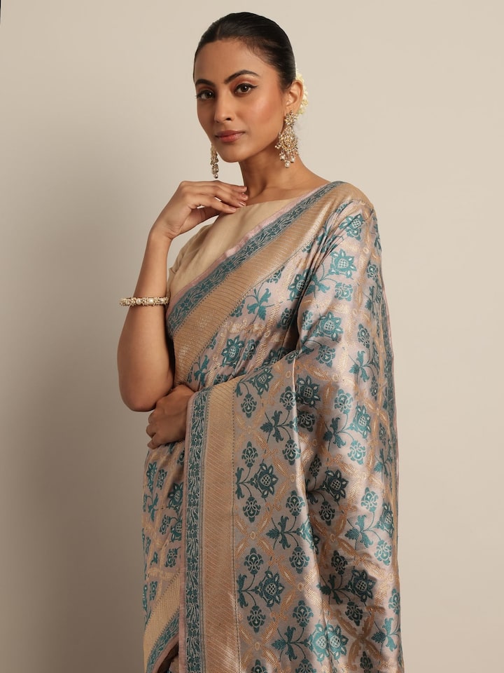 Blue Mulberry Katan Silk Banarasi Saree