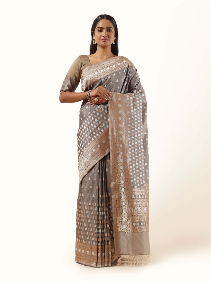 Brown Mulberry Katan Silk Banarasi Saree