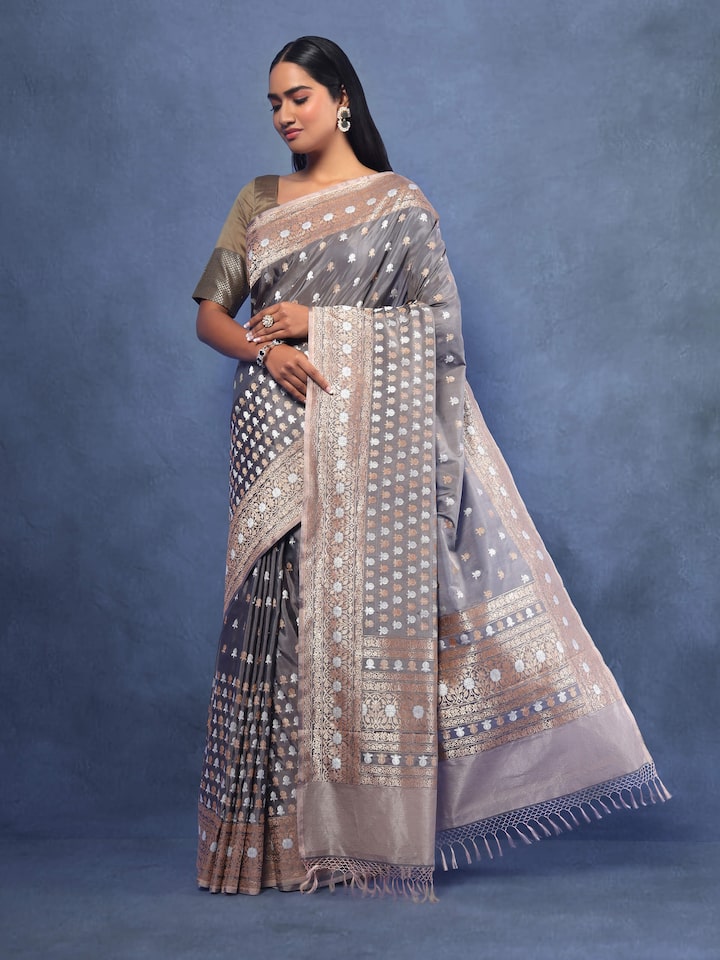 Brown Mulberry Katan Silk Banarasi Saree