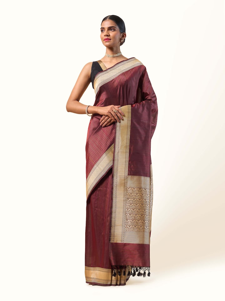 Wine Mulberry Katan Silk Banarasi Saree