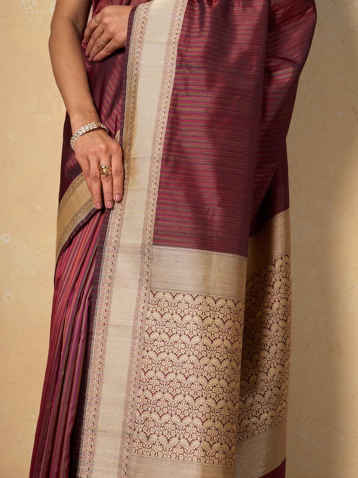 Wine Mulberry Katan Silk Banarasi Saree