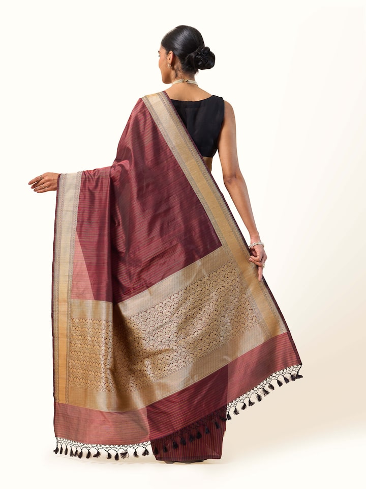 Wine Mulberry Katan Silk Banarasi Saree