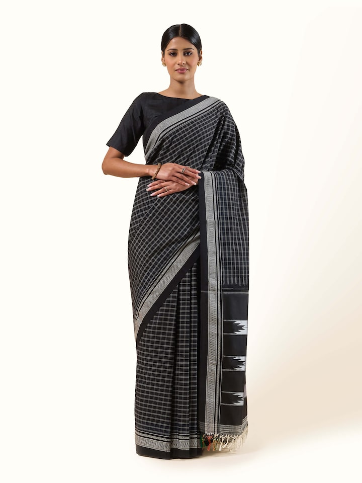 Black Cotton Silk Ilkal Saree
