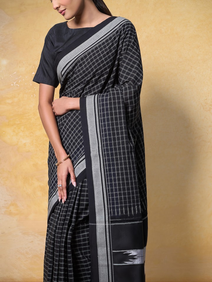 Black Cotton Silk Ilkal Saree