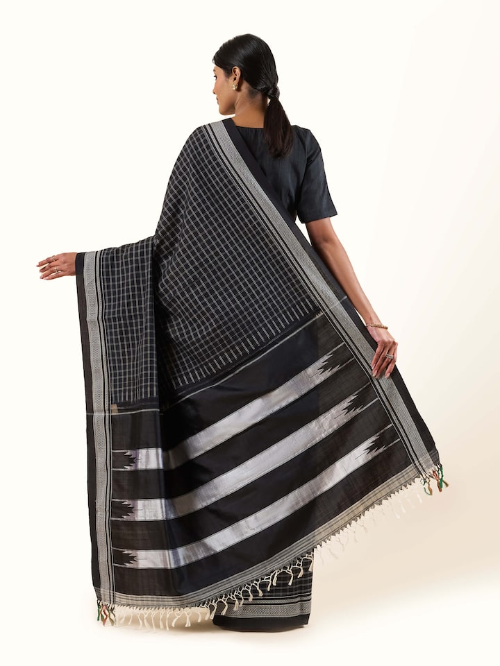 Black Cotton Silk Ilkal Saree