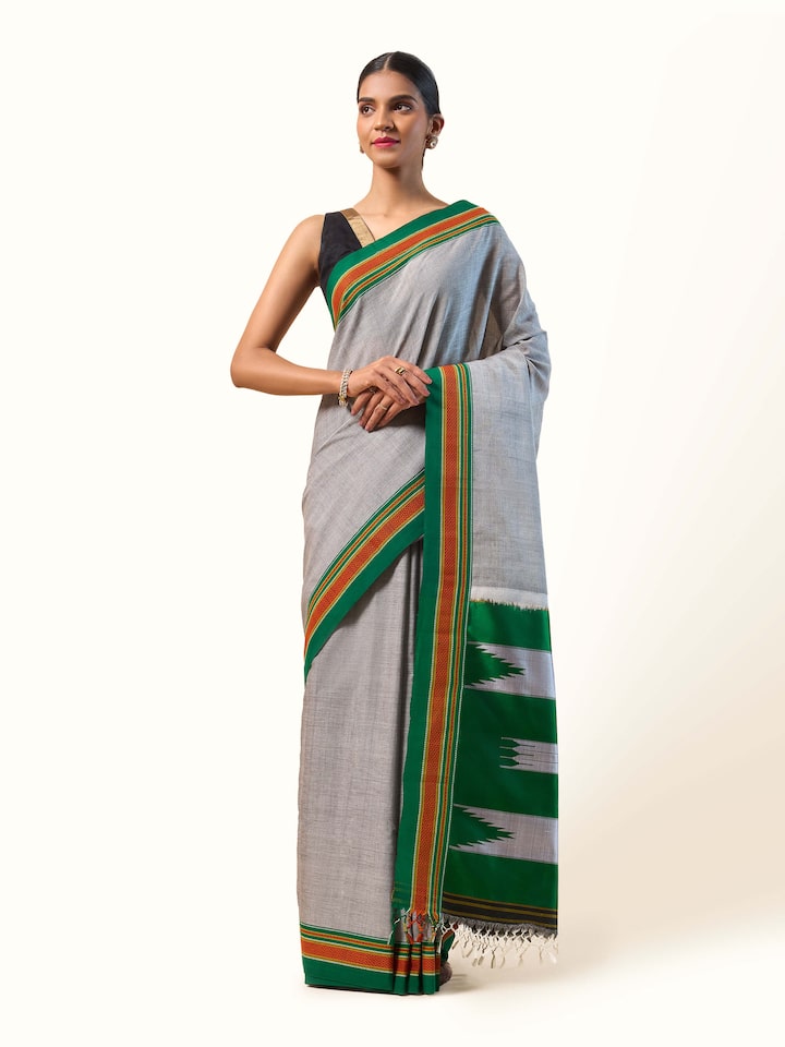 Grey Cotton Silk Ilkal Saree