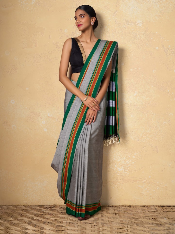 Grey Cotton Silk Ilkal Saree