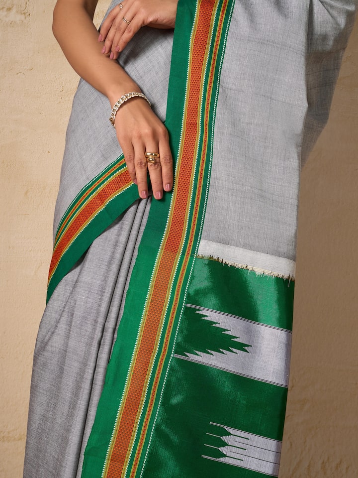 Grey Cotton Silk Ilkal Saree