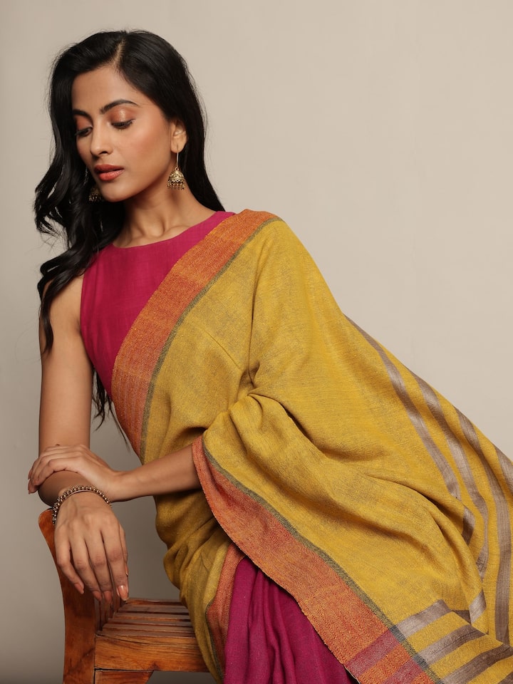 Yellow Tussar Silk Handloom Saree