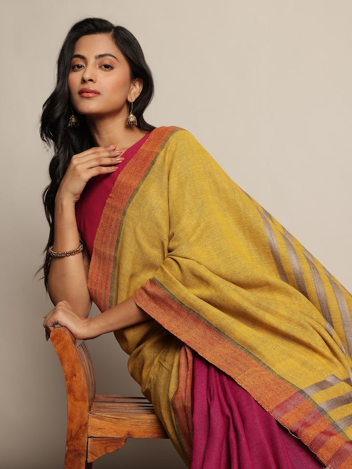 Yellow Tussar Silk Handloom Saree