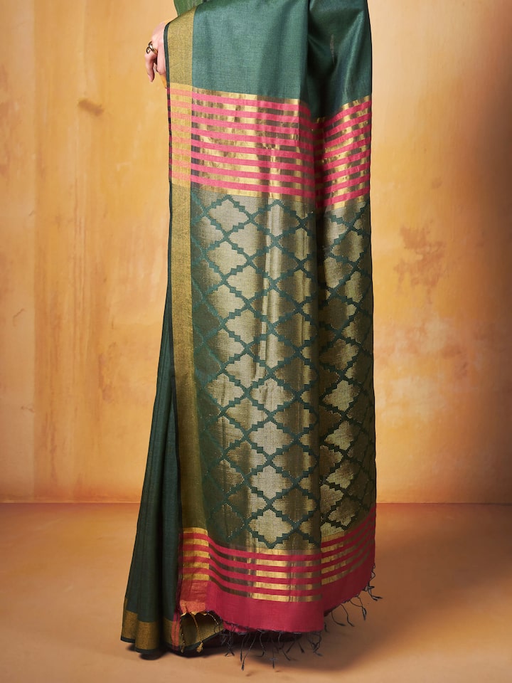 Close-up showing texture and extra-weft technique of Eri silk saree