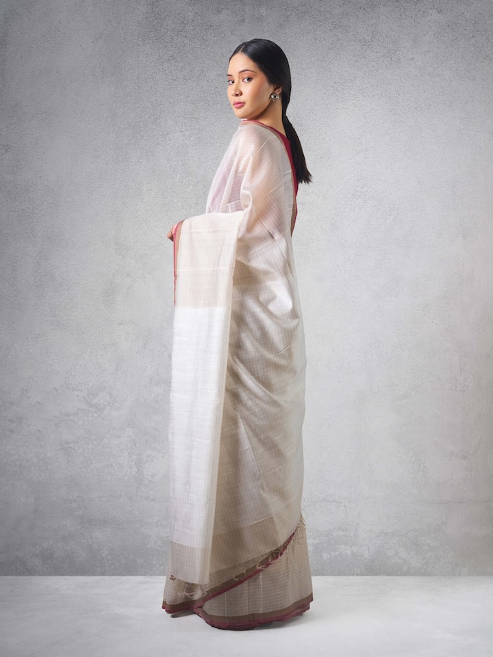 Cream Cotton Silk Maheshwari Saree