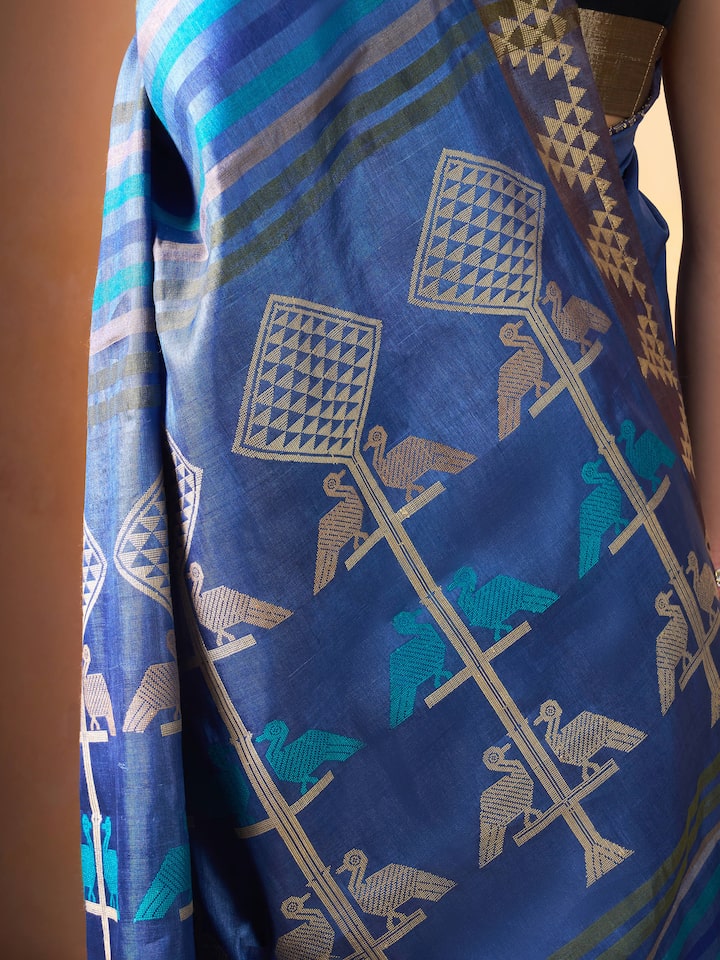 Blue Tussar Silk Extra-weft Saree