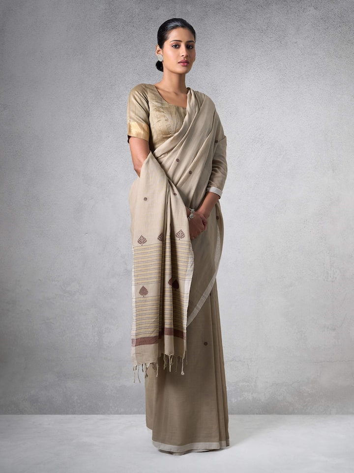 Close-up of detailed designs on Cotton Extra-Weft Saree highlighting craftsmanship