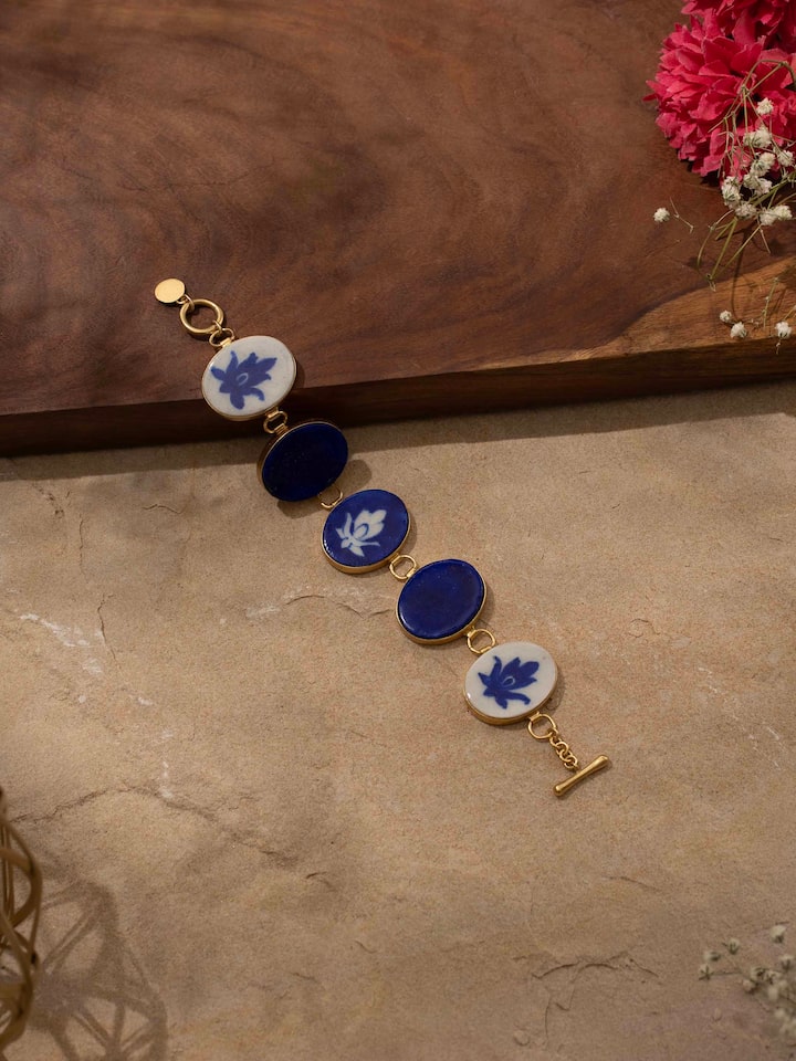 Side view of Blue Pottery Flexible Bracelet showcasing detailed blue pottery design and craftsmanship