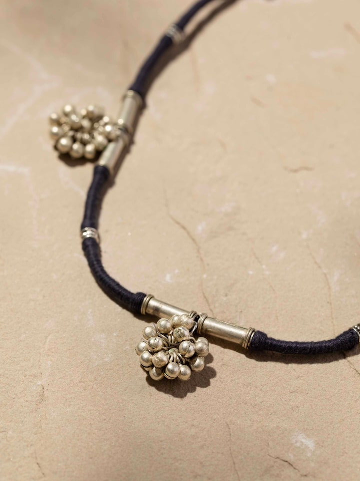 Detailed view of Lambani Collar Necklace focusing on the vibrant colors and intricate design details.