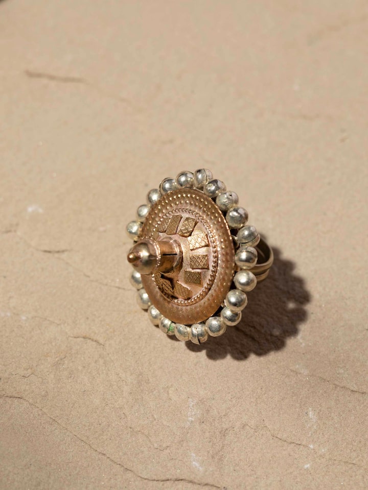 Detailed side view of Lambani Ring emphasizing the craftsmanship and vibrant decorative elements.