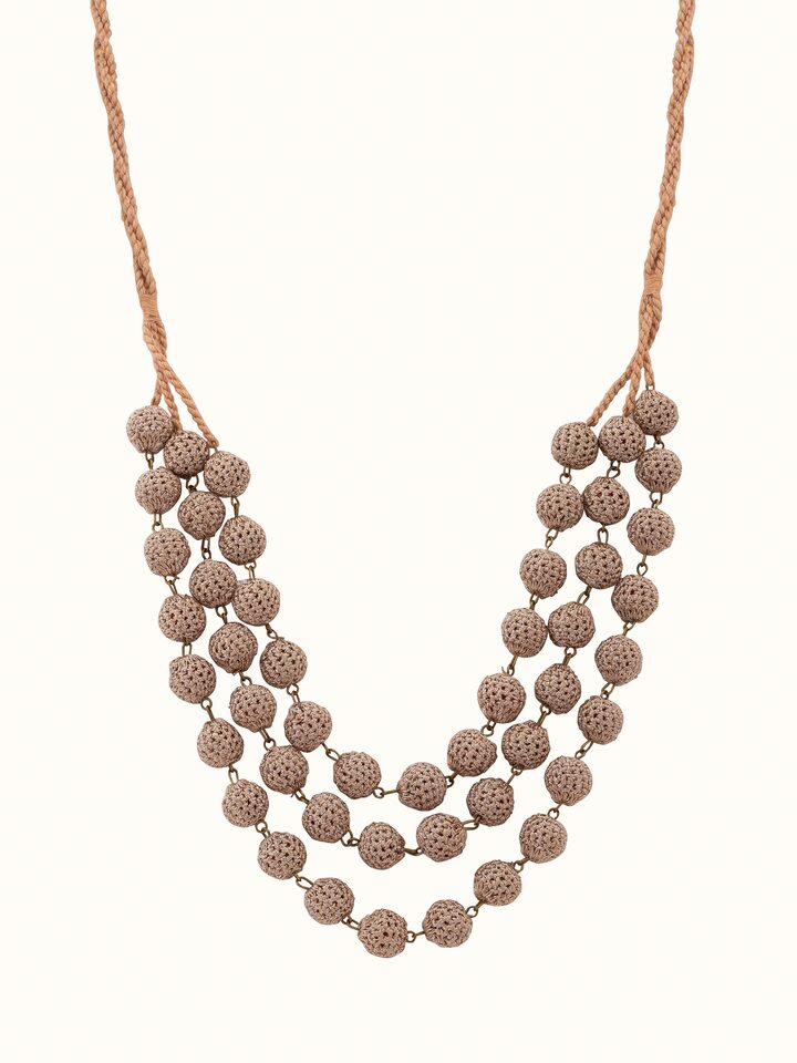 Front view of Crochet Long Necklace displaying intricate crochet design and detailed craftsmanship.