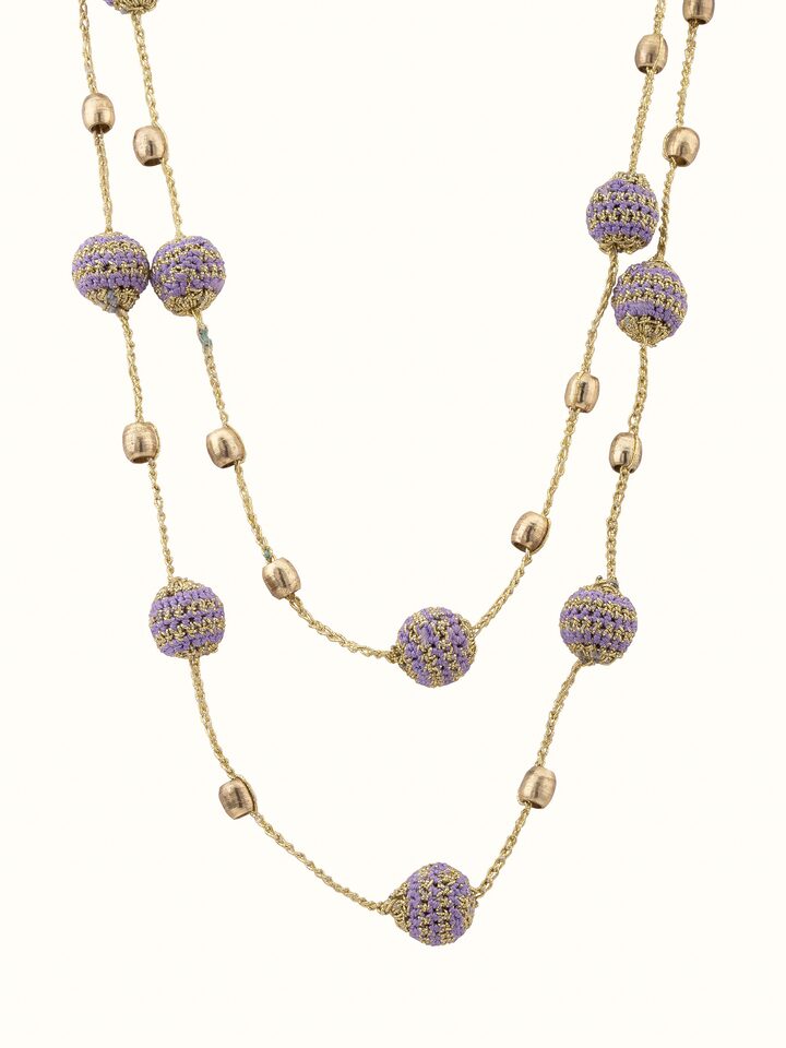 Front view of Crochet Long Necklace showing the complete piece and design
