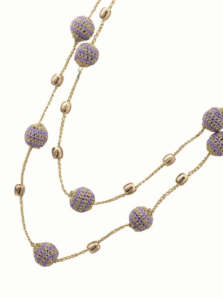 Overview of Crochet Long Necklace showing the complete piece laid out