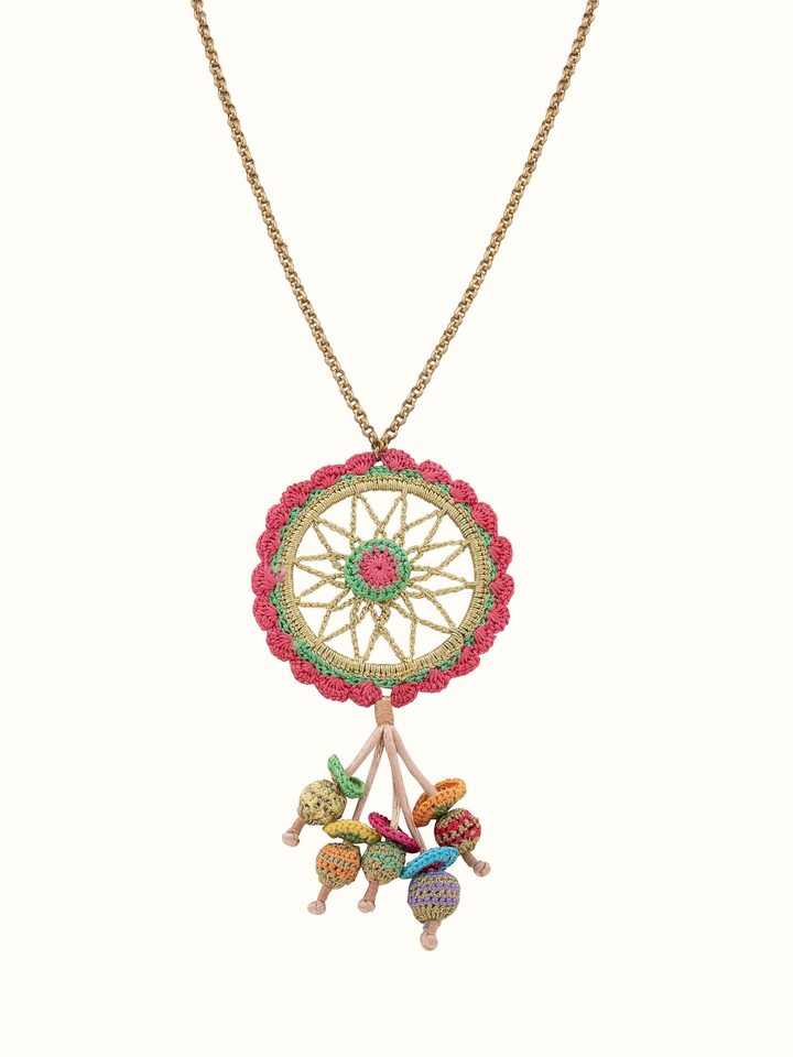 Front view of Crochet Pendant & Chain showing the complete piece and design