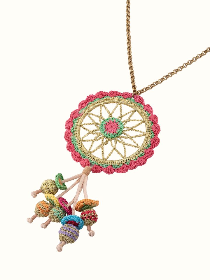 Overview of Crochet Pendant & Chain showing the complete piece laid out